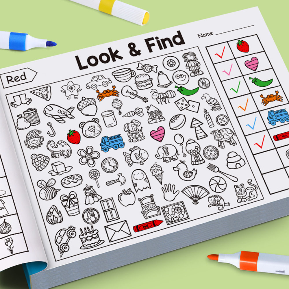 1 Book Kid's Search for Items Game, Enhance Visual Perception, Fun Coloring Book Focus and Attention, Handwriting Exercise Book