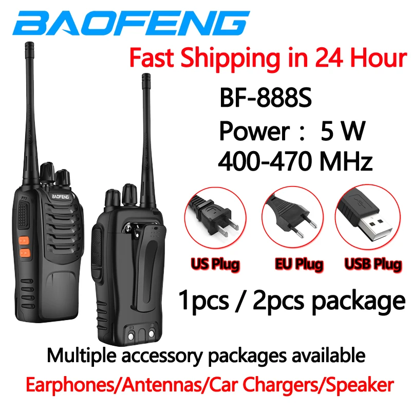 2Pcs BF888s Baofeng Walkie Talkie Long Range Transceiver BF-888S Portable Two Way Radio  BF 888S Amateur  Receiver Transmitter