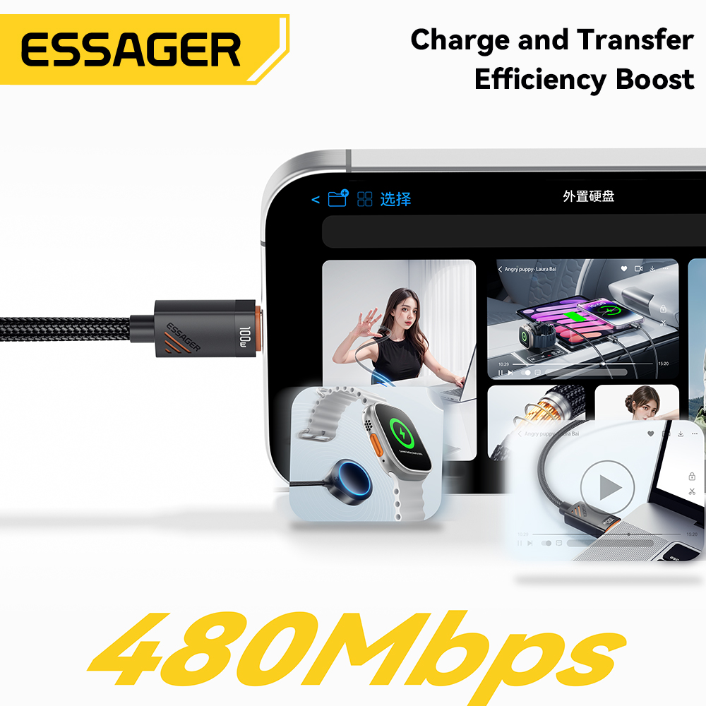 Essager Auto-Feder-Typ-C-Kabel für iPhone 16 1514 Xiaomi Samsung 100 W PD Schnellladung für MacBook iPad Typ C auf Typ-C-Kabel
