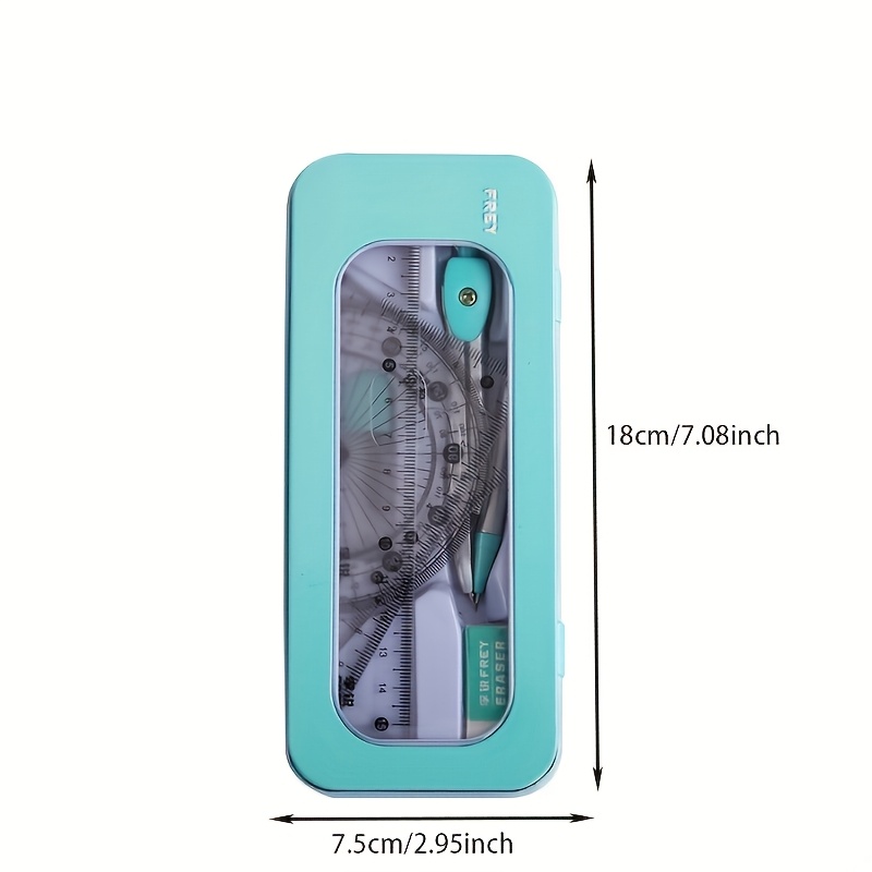 1-set Durable 7-in-1 Measuring and Drawing Tool Set, Including Compass, Protractor, Ruler, and Eraser