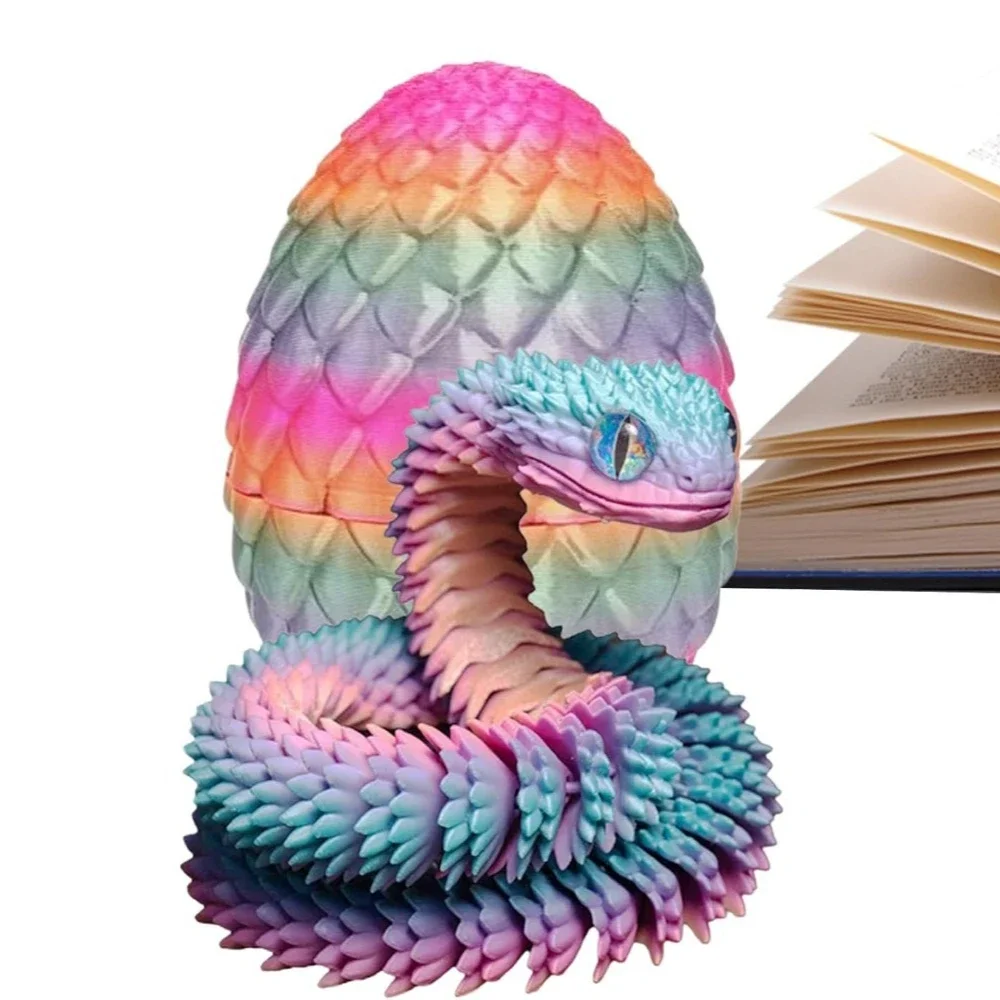 3D-gedruckte Schlange mit Drache, Ei, Gelenk, Mobilität, simulieren Schlangenornament, Desktop, Zuhause, Tierdekoration, Desktop-Zubehör
