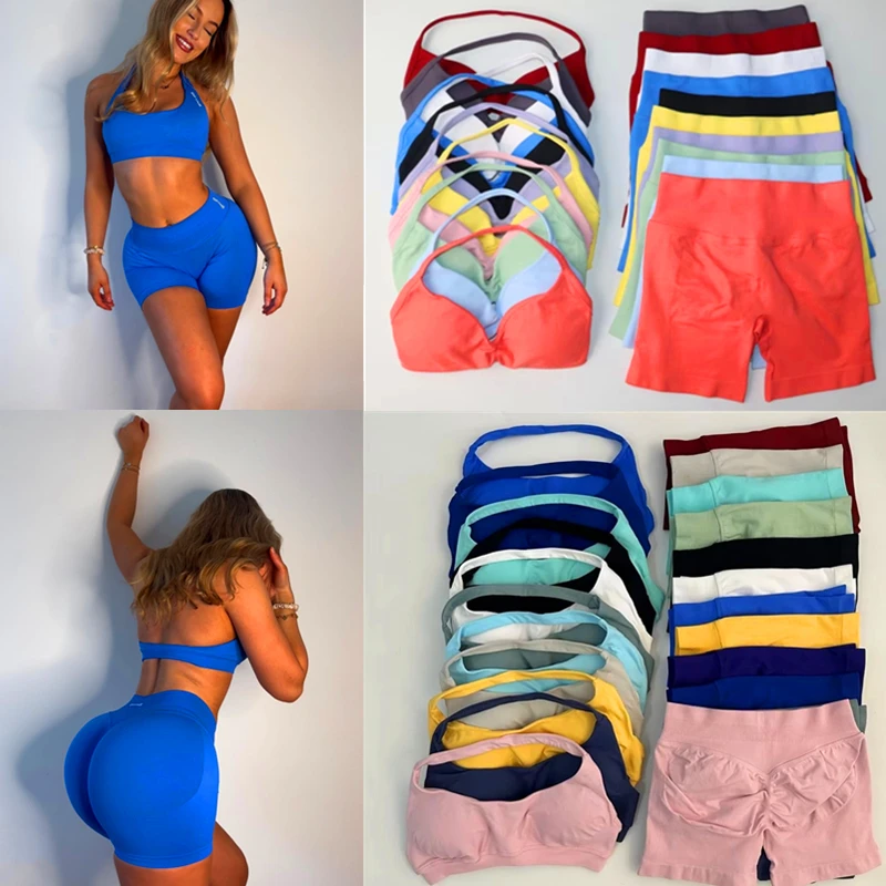 Conjuntos de 2 piezas de gimnasio para mujer, sujetadores deportivos con tiras, pantalones cortos, Yoga, alta elasticidad, cómodos, gimnasios, entrenamiento, conjuntos de ropa deportiva