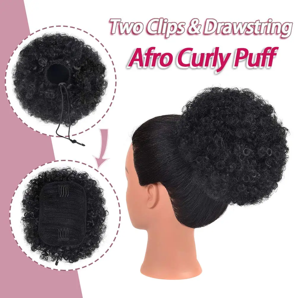 Afro Bladerdeeg Trekkoord Paardenstaart Synthetische Haarverlenging Ombre Honingkleurige Blonde Clip Op Kinky Trekkoord Krullende Paardenstaart