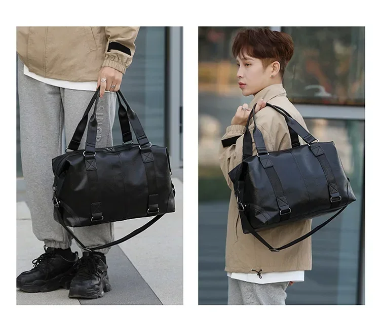 New Men's Business PU Travel Handbag Soft Leather Texture Shoulder Bag Sports TrainingLarge Capacity Handheld duffle bag bolsas
