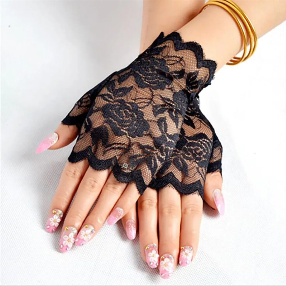 Mejor venta, guantes largos sin dedos para baile de marinero, guantes de encaje sexis para mujer, guantes de rejilla de medio dedo para mujer, manoplas de malla calentadas