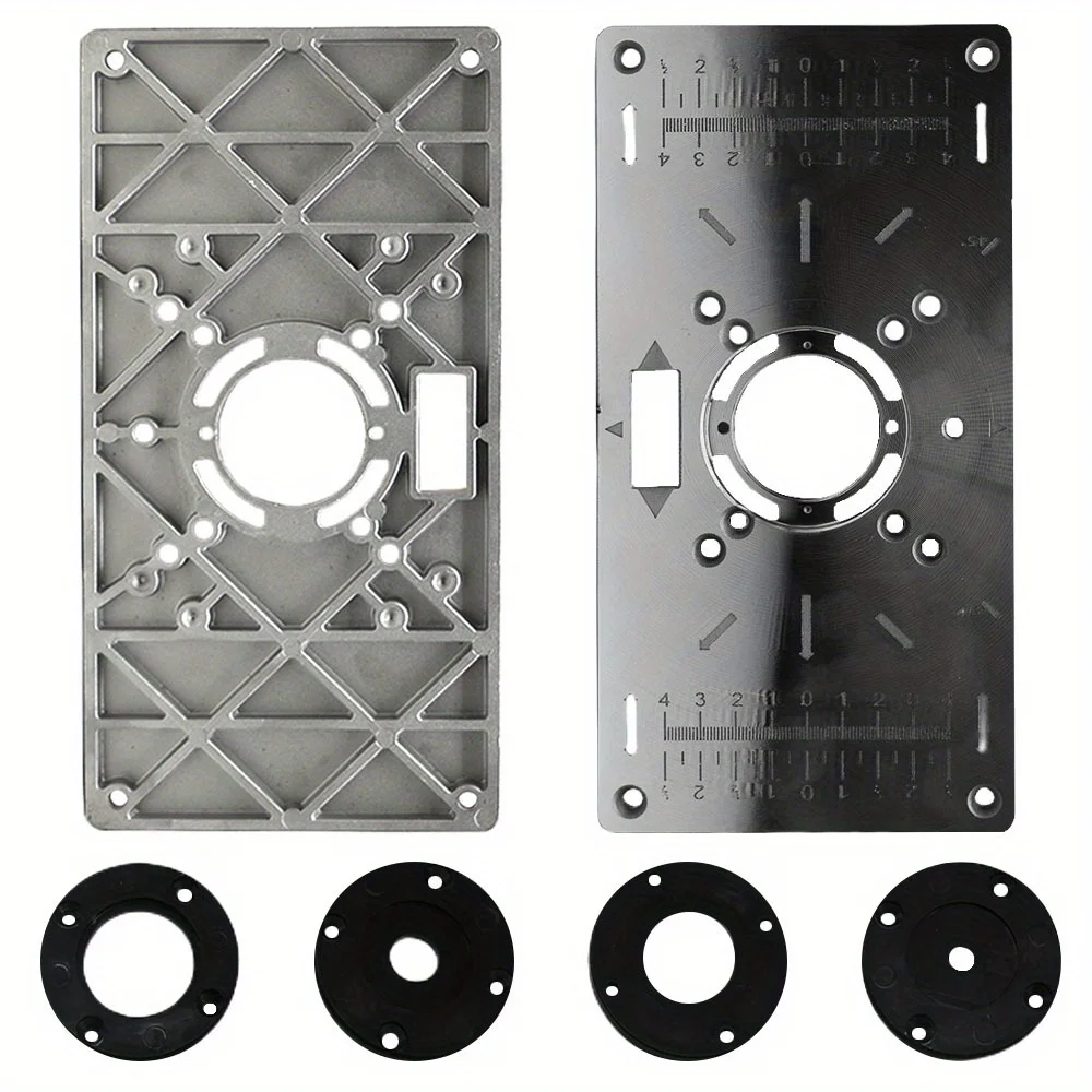 Mesa enrutadora de aluminio, placa de inserción para bancos de carpintería, placa enrutadora, herramientas de madera, fresadora y recortadora con anillos