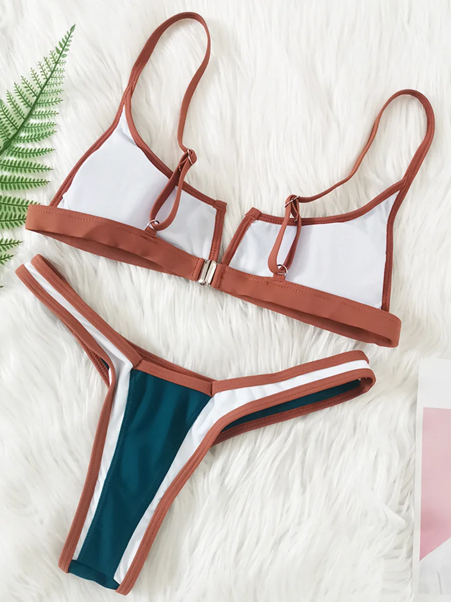 Épissage Denim en forme de V string Bikini femmes maillot de bain maillot de bain pour femme deux pièces Bikini ensemble baigneur Push Up maillot de bain bain dame