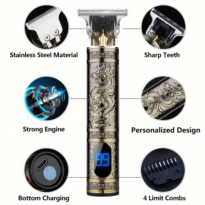 Máquina de cortar cabelo elétrica com display lcd cabeça óleo máquina corte cabelo aparador barba recarregável usb barbeador para homem pai
