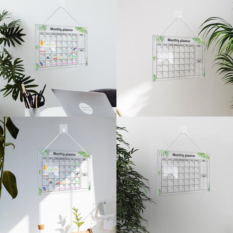 Monthly Calendar Whiteboard With 6 Pens Erasable Acrylic Transparent Board Hanging White Board Monthly Planner Notepad
