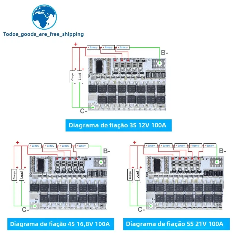 Tzt 5S 4S 3S bms 100a 21v 18v 16.8v 12v 18650 li-ion lmo ternário bateria de lítio proteção placa de circuito equilíbrio carregamento