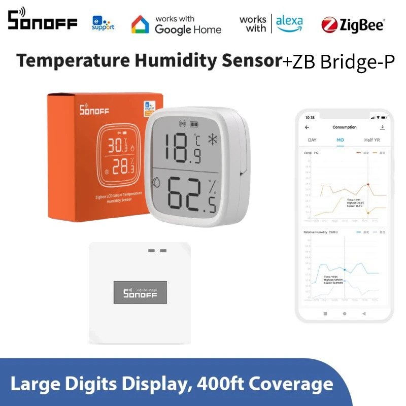 Sonoff SNZB-02D zigbee lcd smart temperatur feuchtigkeit sensor fernbedienung echtzeit überwachung ewelink app alexa google home gateway