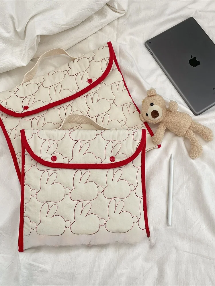 刺繍ウサギ柄ハンドヘルドタブレットコンピュータバッグ /3 インチ iPad ノートブック収納バッグポータブルデジタルアクセサリー