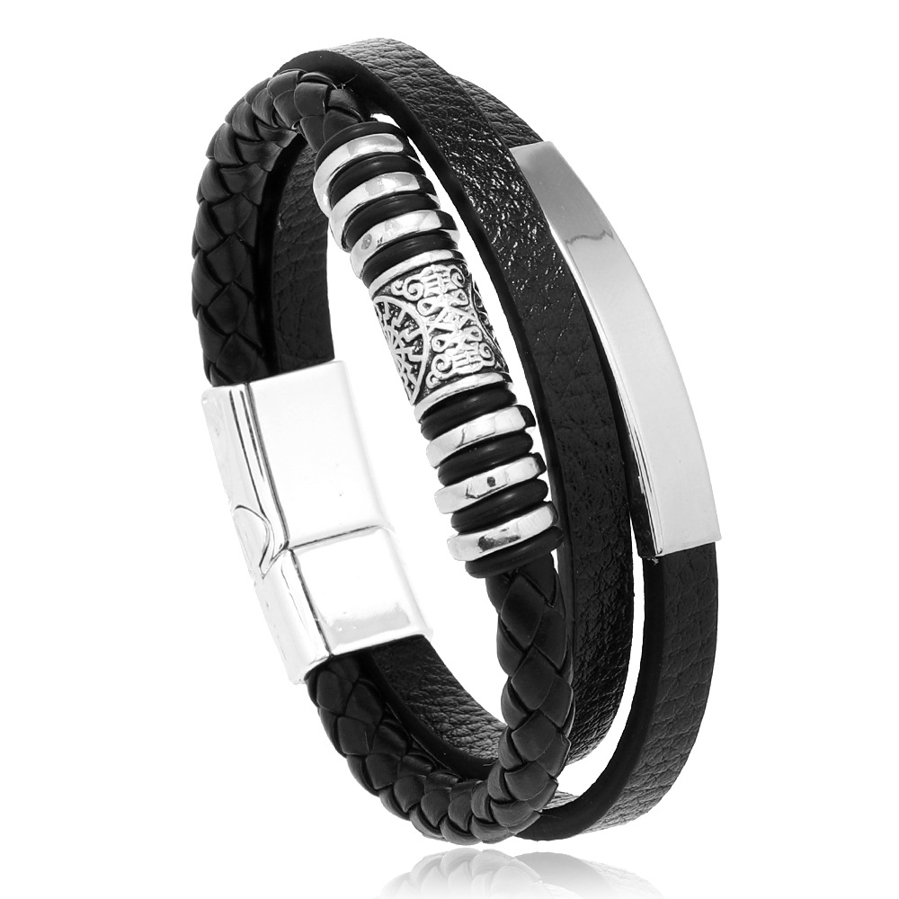 Pulseiras de couro da moda para homens pulseira de aço inoxidável 21cm multicamadas trançada corda pulseiras para presentes de jóias masculinas