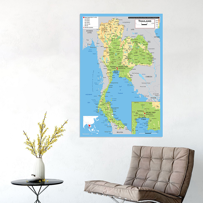 De Thailand Kaart In Engels Non-woven Canvas Schilderij Wall Art Poster Unframed Print Home Decor School Kantoorbenodigdheden 100*150 cm