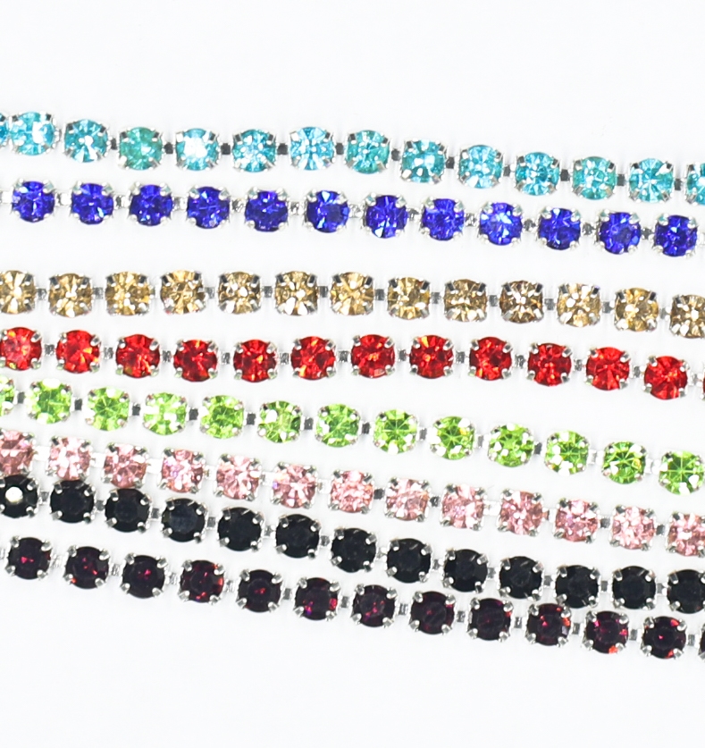 Cadena de diamantes de imitación de cristal brillante SS6-SS18, 1 yarda, 10 yardas/rollo, pegamento para coser para ropa, joyería, accesorios de ropa, cadena de copa embellecedora