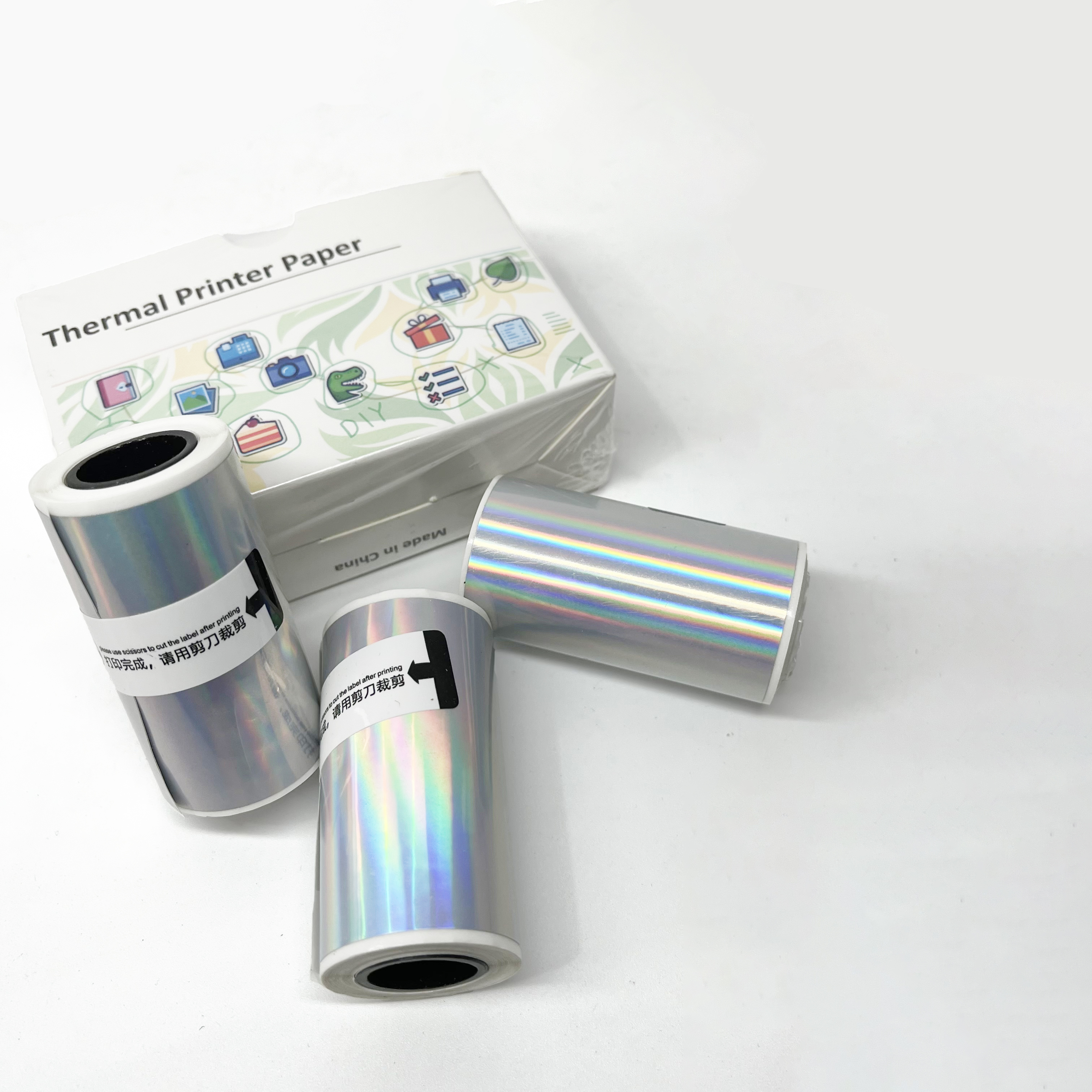 Papier termiczny holograficzny srebrna naklejka na Phomemo/Memoking M02/T02 Mini drukarka do dziennika zdjęcie tekst notatki 53mm