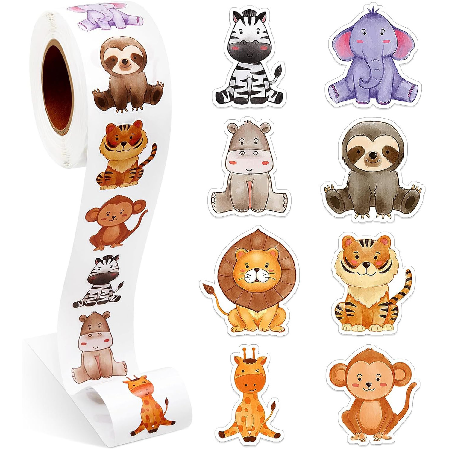 500 uds/1 rollos 2,5 cm/1 pulgada zorro conejo León tigre pegatina decoración caja de regalo etiqueta adhesiva papelería pegatina