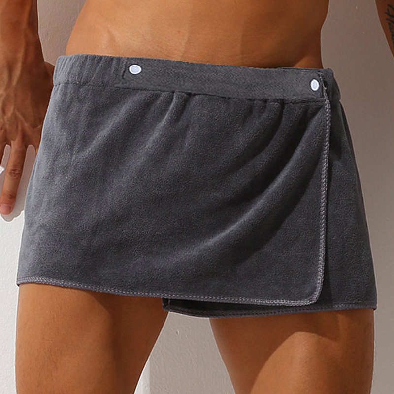 CLEVER-MENMODE, pantalones sexis para dormir, pijamas de microfibra, ropa de dormir para hombre, pantalones cortos de toalla, albornoz con abertura lateral, Culottes suaves y gruesos