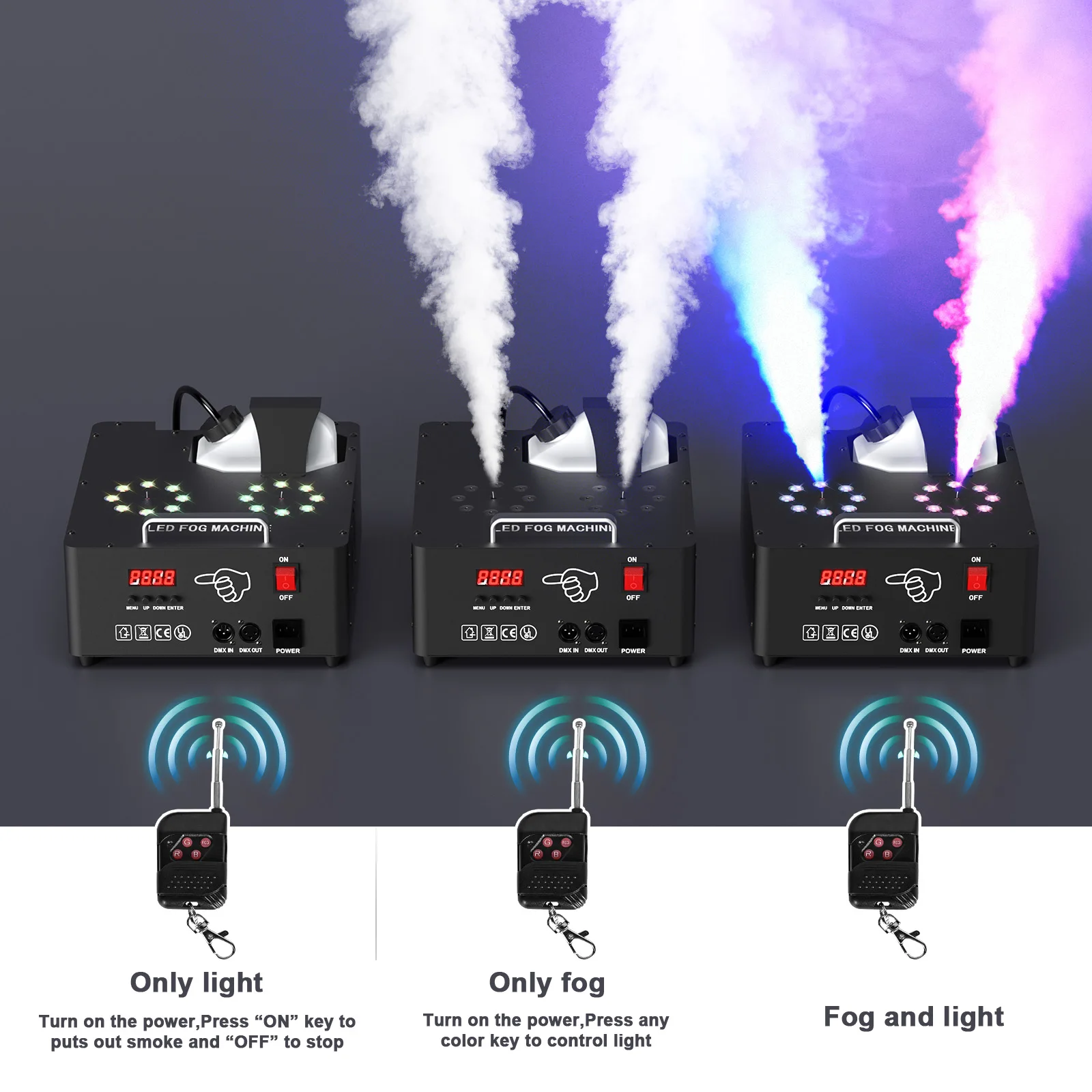 U'King 2000W Double tube réglable Machine à brouillard DMX512 13CH Machine à fumée 8 + 8 RGB 3 en 1 LED coloré DJ scène de mariage Spray