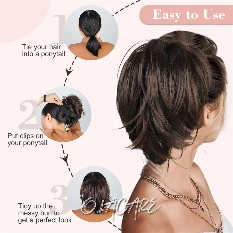 Messy Bun ผมชิ้น Claw คลิปใน Buns ผมชิ้นสําหรับผู้หญิงตรงสั้นสูงหางม้า EXTENSION Tousled Updo สําหรับหญิง