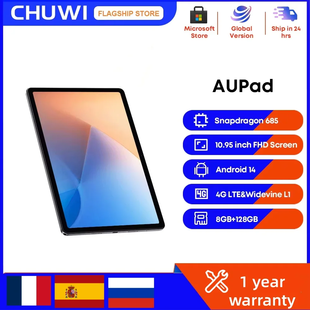 Планшет CHUWI AuPad Android 14 планшет 10,95 дюйм FHD + 2K дисплей Snapdragon 685 8 ГБ оперативной памяти 128 ГБ ROM 13 МП AF после 7000 мАч 18 Вт 4G LTE тег