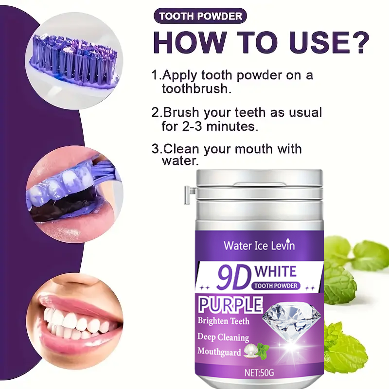 90 Second Teeth Whitening Powder - Purple Formula, Deep Cleaning, Enamel Safe, Fresh Breath, Instant Brightening, Winter Oral Ca