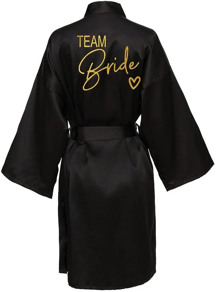 งานแต่งงานทีมเจ้าสาว Robe ชุดกิโมโนซาตินชุดนอนเพื่อนเจ้าสาวเสื้อคลุมอาบน้ํา Gold Letter SP089