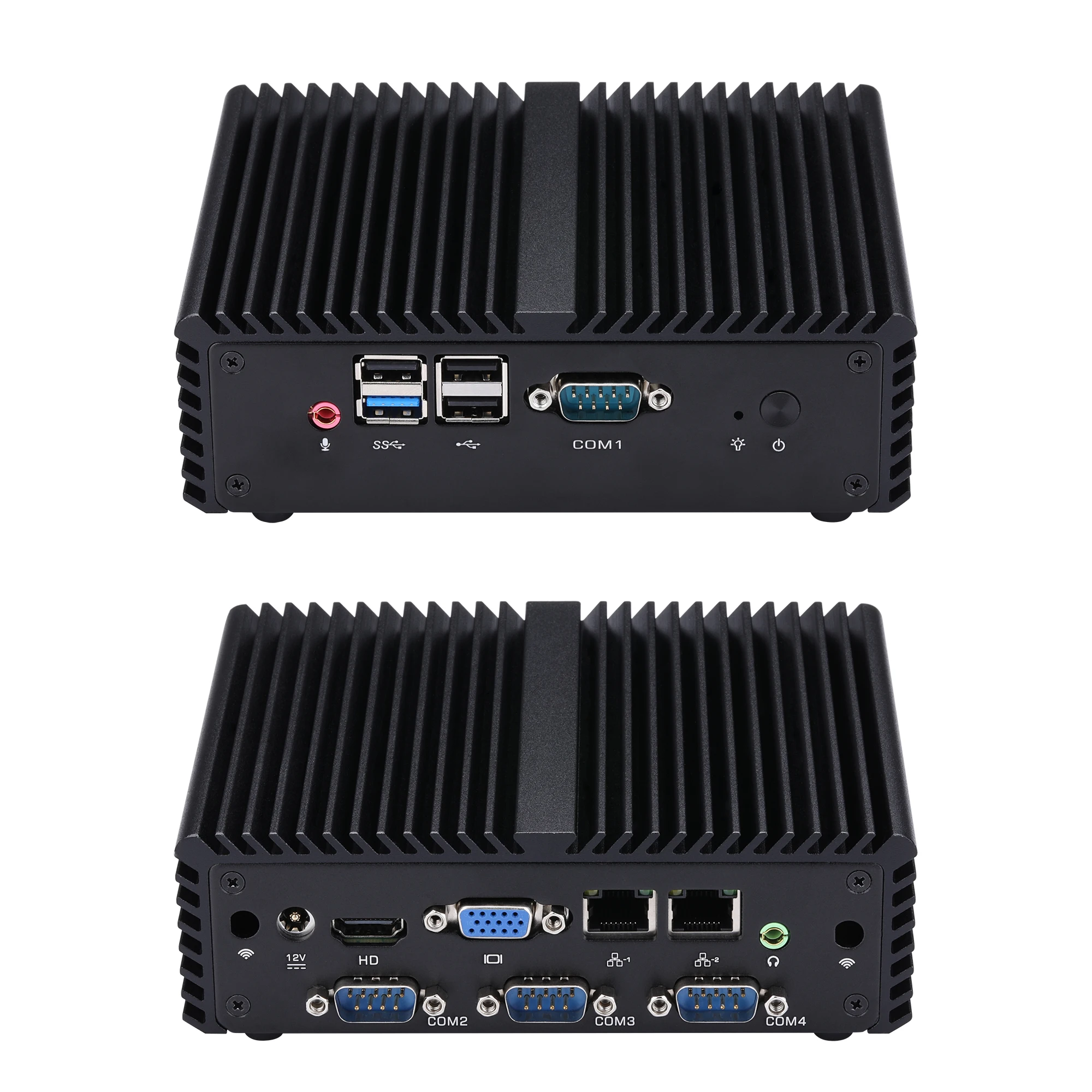 OEM/ODM Quạt Không Cánh Mini Pc Qotom Q192P/Q190P Với Celeron N2920/J1900 Trên Tàu 1080P 4 cổng Nối Tiếp Dual Lan Đa Phương Tiện