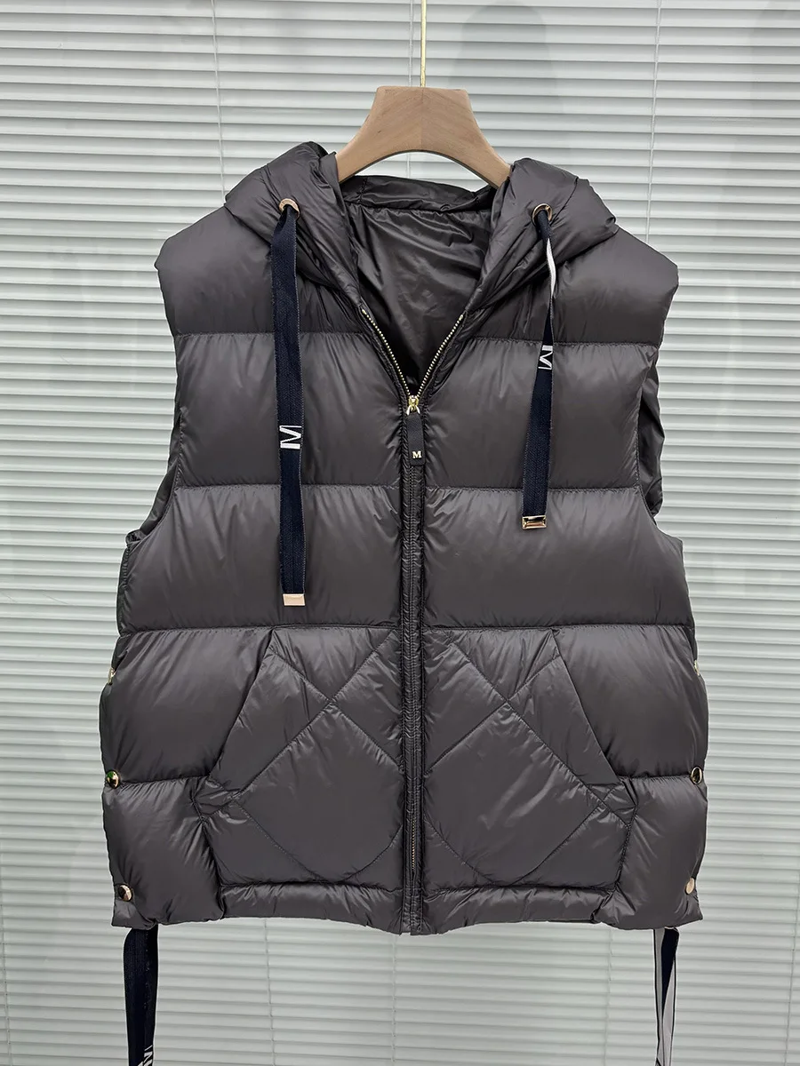 Schinteon femmes 90% duvet de canard blanc gilet avec capuche décontracté sans manches veste Simple couleur unie à la mode automne hiver haut nouveau