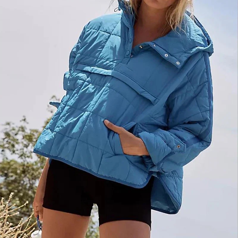 Veste rembourrée de couleur unie pour femmes, automne hiver, poches à la mode, manches longues, pulls à capuche, manteaux décontractés japonais et coréens
