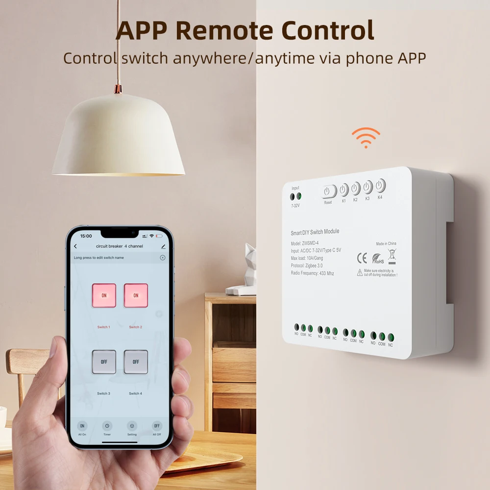 Módulo de interruptor MIUCDA Tuya Zigbee 4CH DC 7-32V AC85-250V interruptor de relé inalámbrico inteligente RF433 módulo Universal para Alexa Google Home