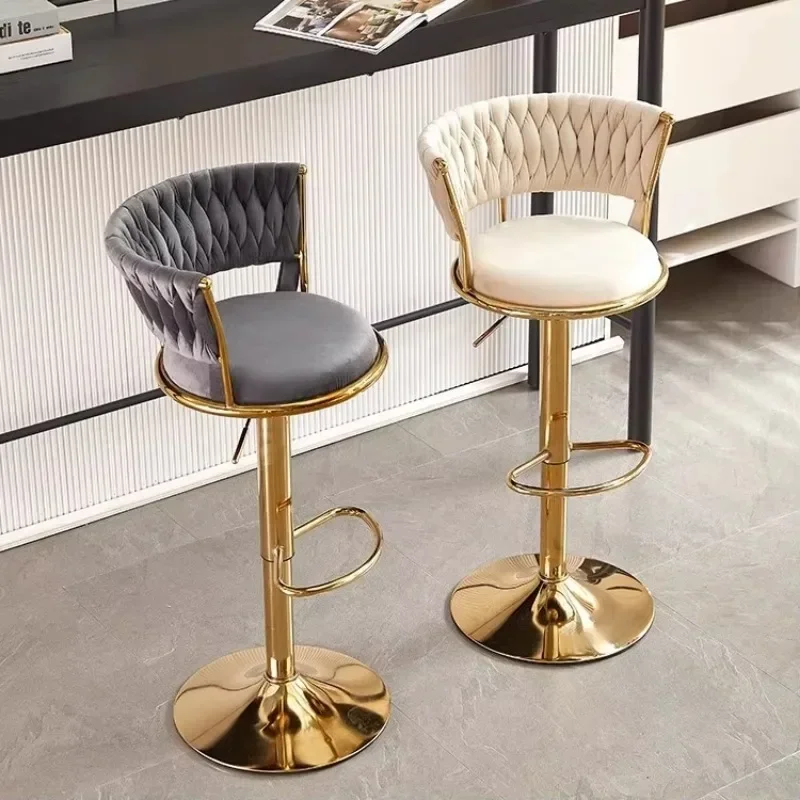 Sillas de barra giratorias de lujo ligeras, sillas de recepción ajustables en altura, taburetes altos modernos con respaldo, juego de asientos elegantes