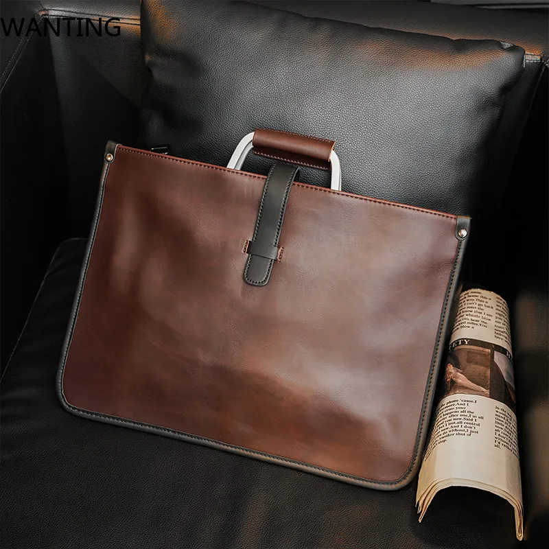 Luxus Business Aktentasche Männlichen Hochwertige Crazy Horse Leder Umhängetasche Umhängetasche Männer Laptop Tasche Mann Handtasche Aktentaschen