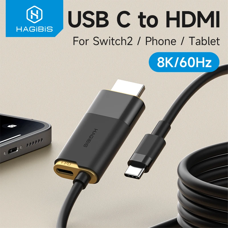 Hagibis switch dock para nintendo switch/oled/switch2 usb c para adaptador de cabo hdmi 8k @ 60hz hdr 100w pd para laptop steamdeck rog