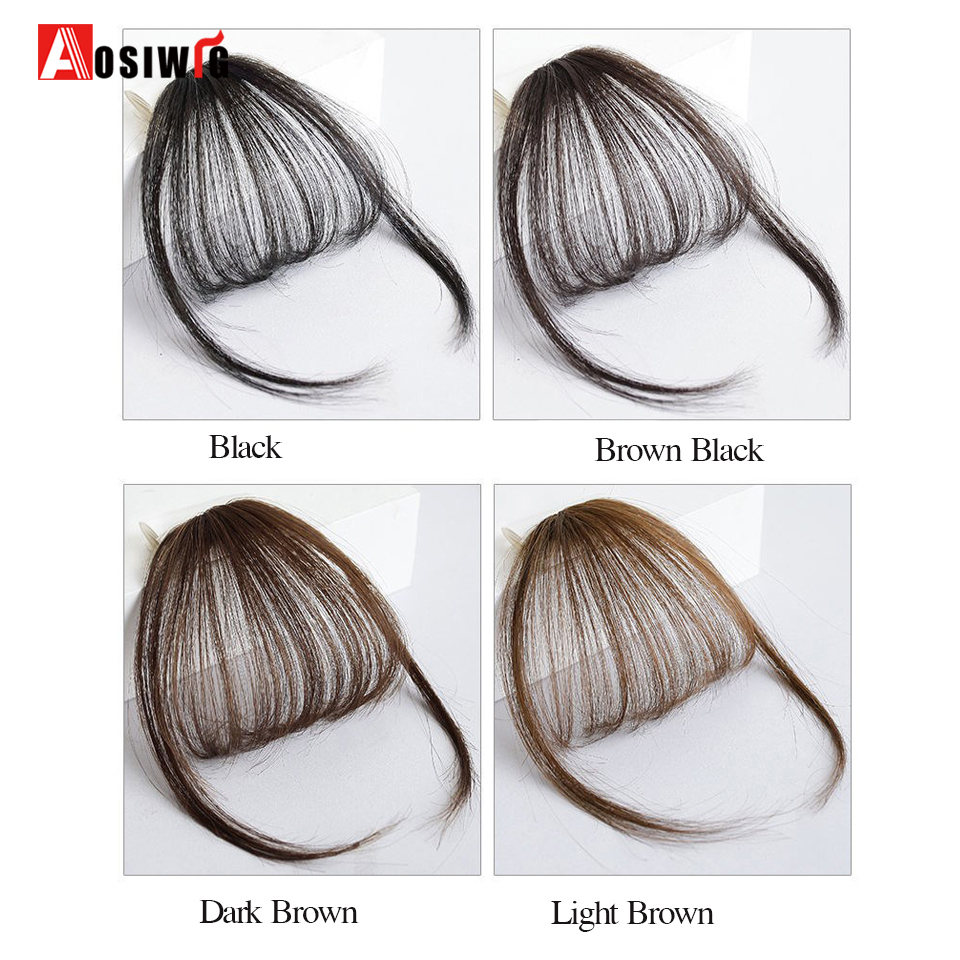 フリンジAOSIClip-3Dナチュラルブラックブラウン,テンプルクリップ付き,女性用フリンジヘアピース,100% 人毛,厚手,厚手