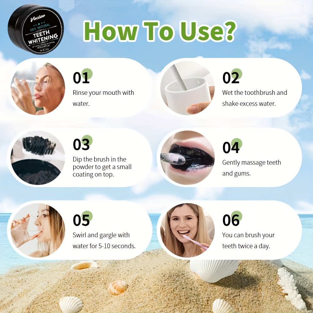 Vaclav polvo blanqueador de dientes de carbón activado, polvo de limpieza de dientes de carbón de bambú, polvo de carbón activado de cáscara de coco