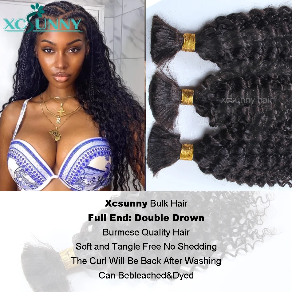 BULK Human Hair ไม่มี Weft สําหรับ Braiding CURLY Deep WAVE Full Ends Extensions 3 pcs/5 pcs BULK Hair Bundles ขายส่งสําหรับ Boho Braids