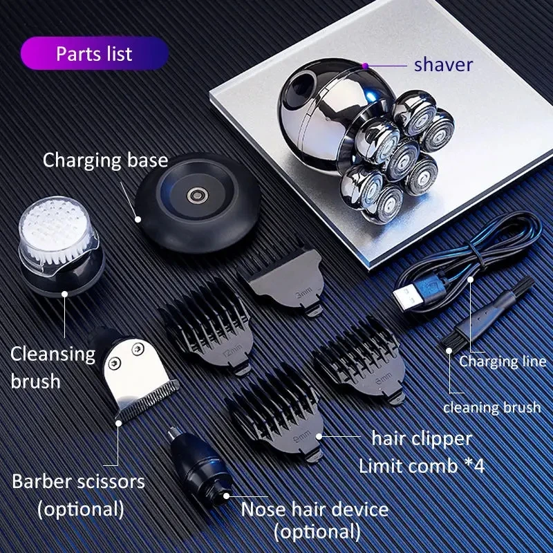เครื่องโกนหนวดไฟฟ้า 7D ลอยหัวตัดฐานชาร์จแบบพกพา Men Beard Trimmer Clipper Skull เครื่องโกนหนวดกันน้ําโกนหนวด