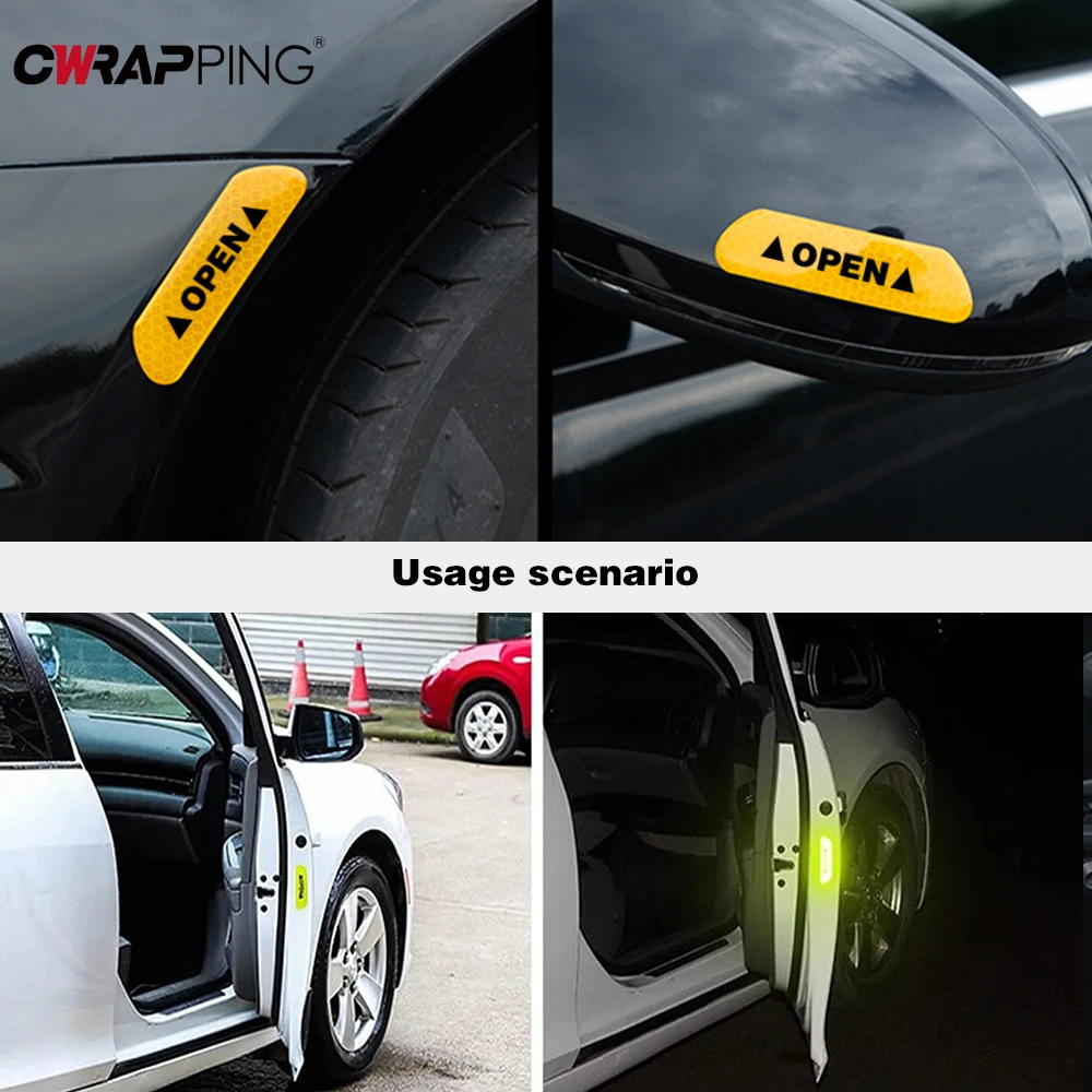 4 pçs adesivo de porta do carro abertura segurança aviso refletor fita decalque acessórios do carro refletor exterior adesivo acessórios