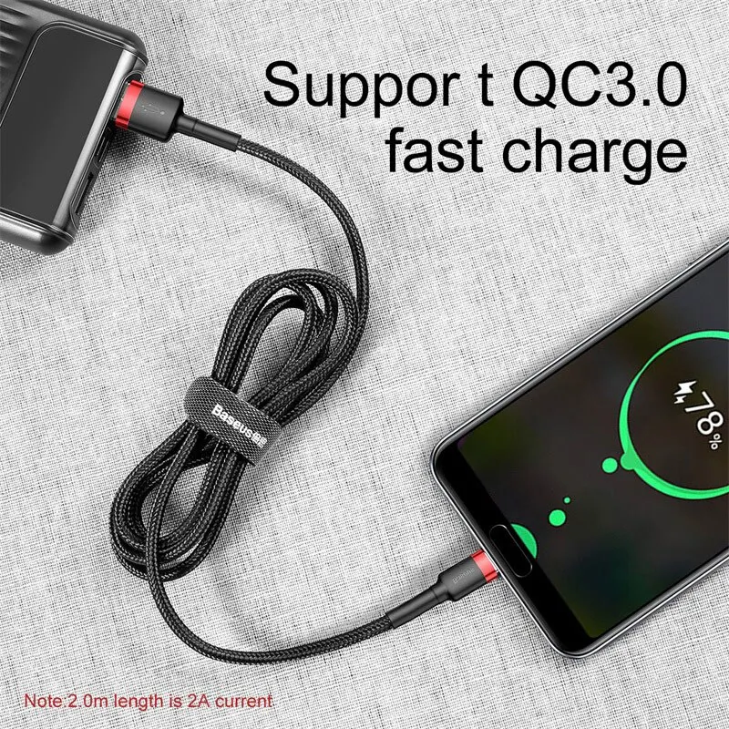 Baseus 60W 3A USB Type C Cable For Huawei Honor Xiaomi Samsung Super Charge Fast Charging USB C Charger Data Cable Wire Cord