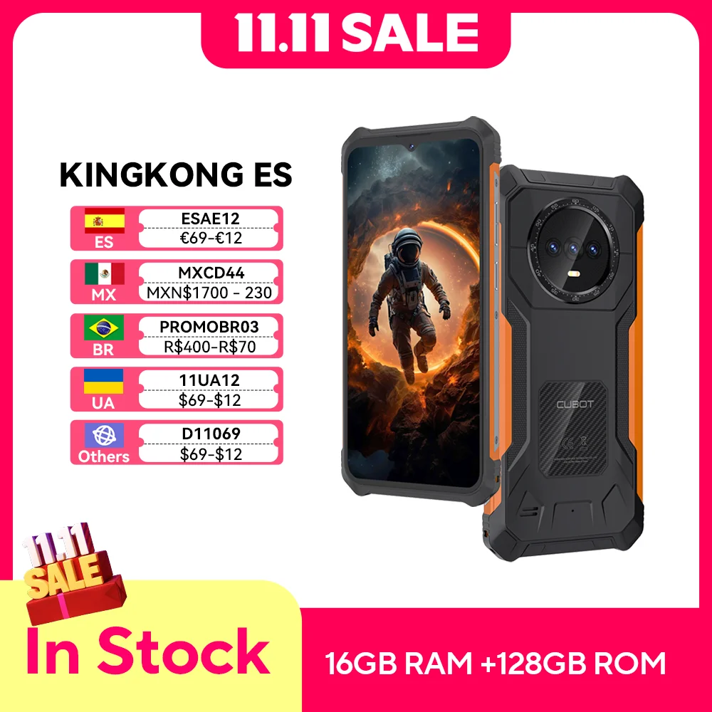 Cubot KingKong ES Ultra-thin Rugged Android Smartphone, 16GB RAM(6GB+10GB), 128GB ROM, 6.56" 90Hz Screen, 48MP Camera, 4G Phone