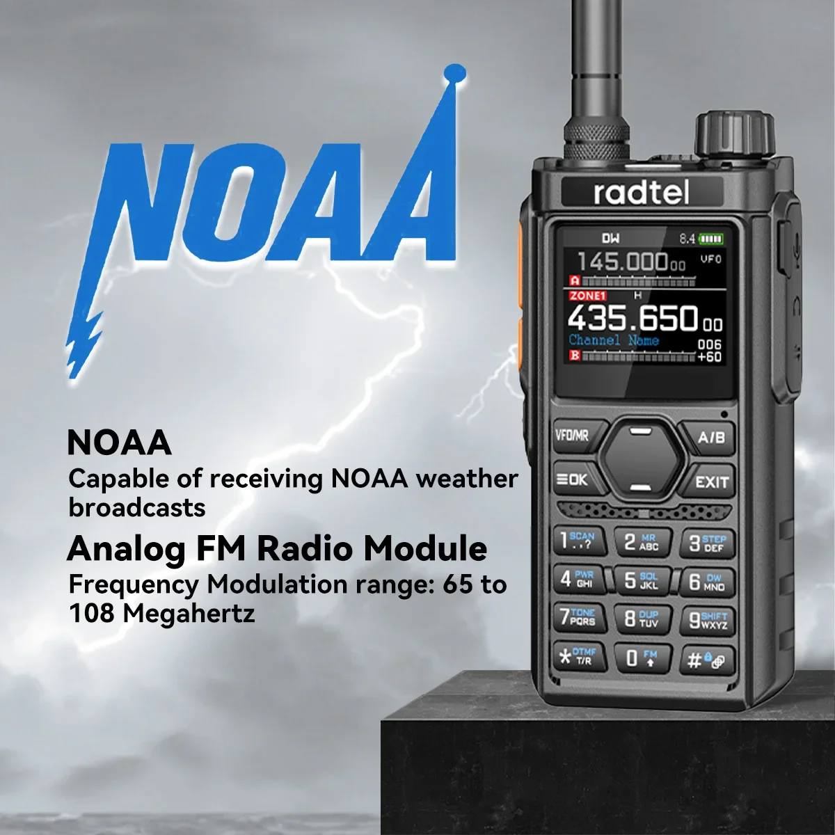 Radtel RT-910B 45-59Mhz TX RX Walkie Talkie 960 canales, AM/FM, banda aérea, espectro tipo C con reducción de ruido Bluetooth NOAA