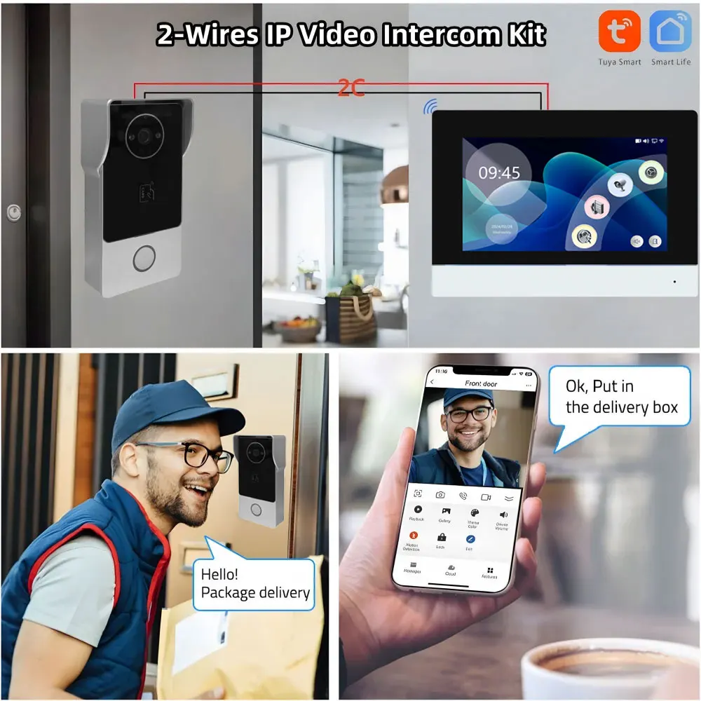 Smart TUYA 1080P 7 Inch Touchscreen Wifi Video Deurbel 2 Draad Video Intercom 32G Kaart Rceord Kit bewegingsdetectie ID Unlcok