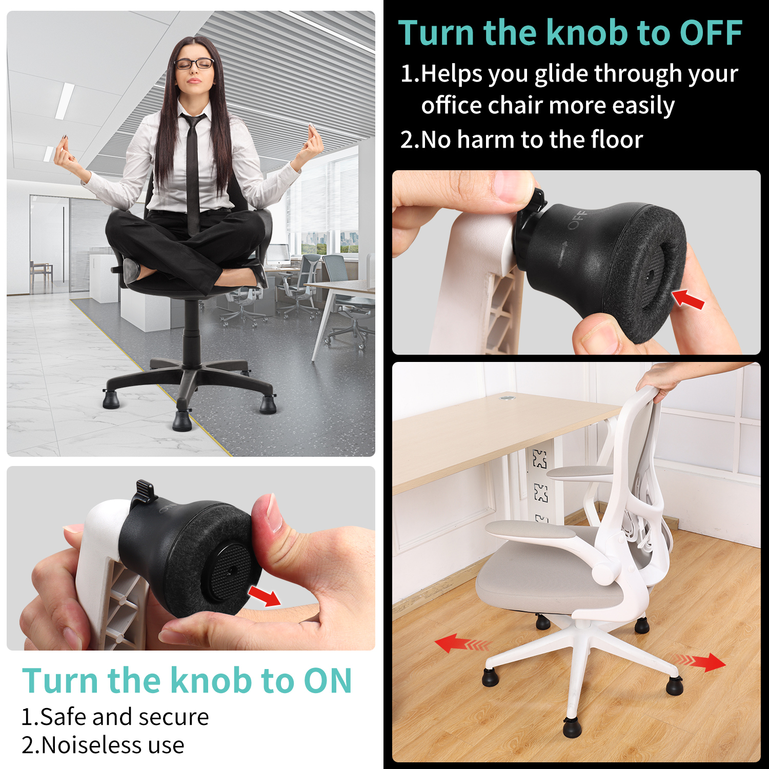 Roulettes pivotantes pour chaise de bureau, 5 pièces, roulettes fixes, cloches de remplacement, patins, pieds de chaise, bouchon de roue