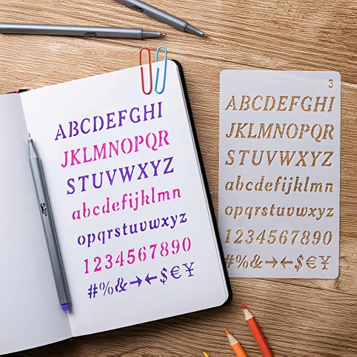MOHAMM 12 Gói Có Thể Tái Sử Dụng Nhựa Bảng Chữ Cái Số Vẽ Tranh Stencils Cho Tạp Chí Viết Sổ Lưu Thủ Công DIY
