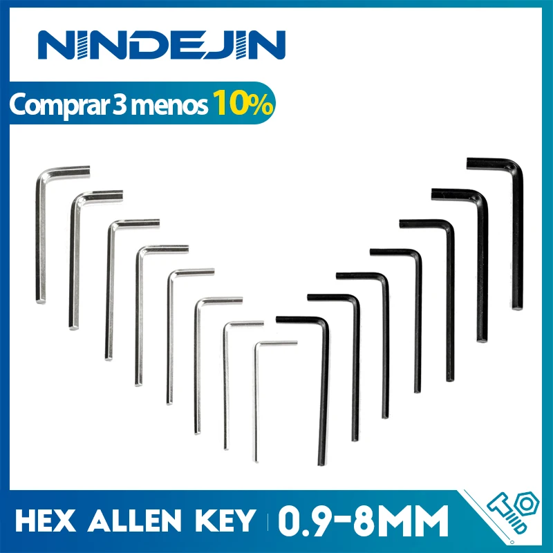 NINDEJIN 2-20 Chiếc L Hình Lục Giác Lục Giác Chìa Khóa Allen Cờ Lê 0.9Mm 1.5Mm 2Mm 2.5Mm 3Mm 4Mm 5Mm 6Mm 8Mm Thép Carbon Chìa Khóa Lục Giác