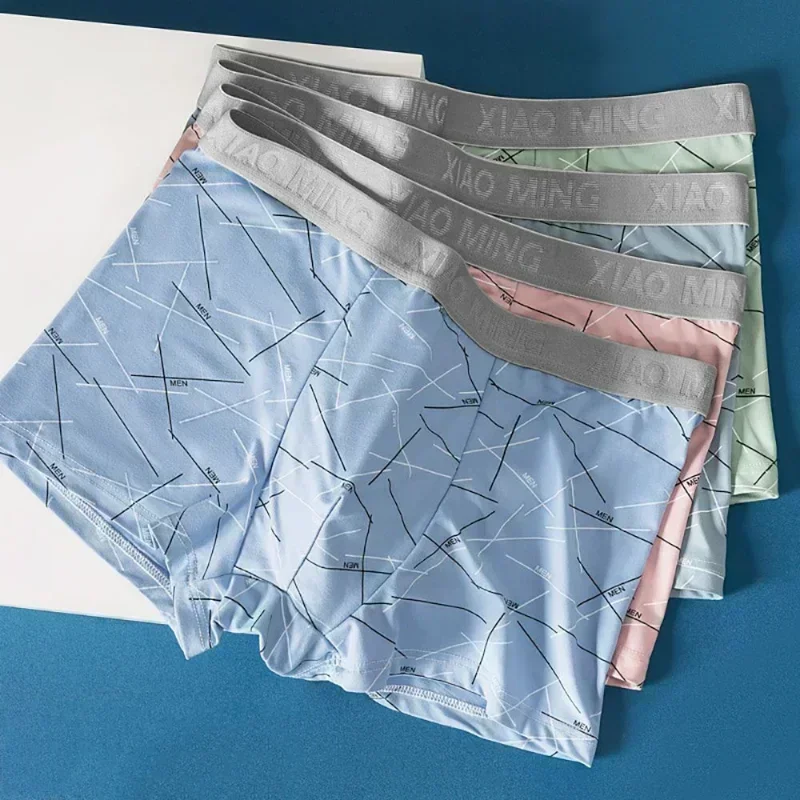 บางBreathable Cotton Crotch Lineกลางเอวผ้าไหมนักมวยตัวอักษรชุดชั้นในชายกางเกงขาสั้นกางเกงขาสั้น