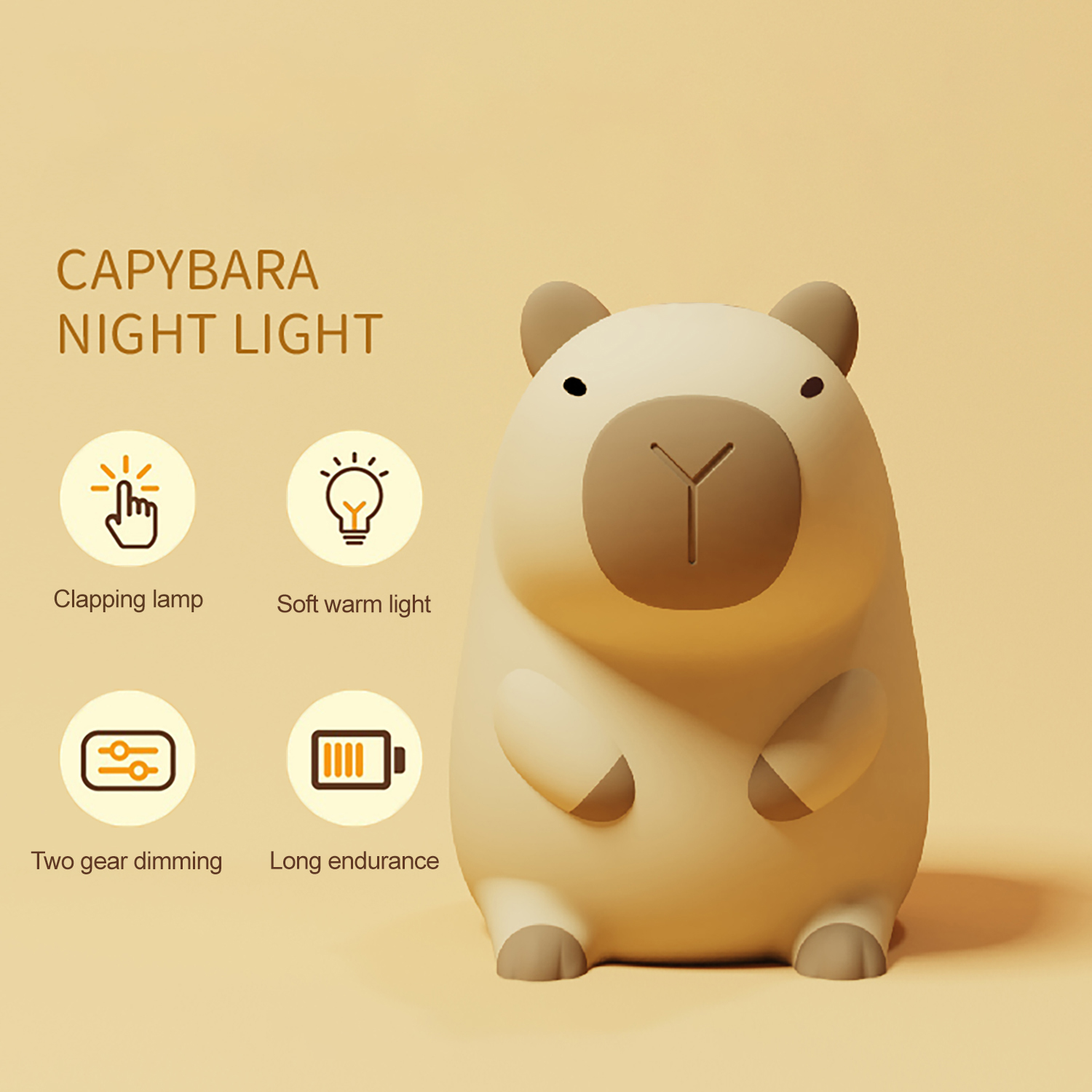 Cute Capybara Silicone Nursery Night Light Rechargeable Bedside Table Lamp with Touch Sensor For Kids Bedrooms