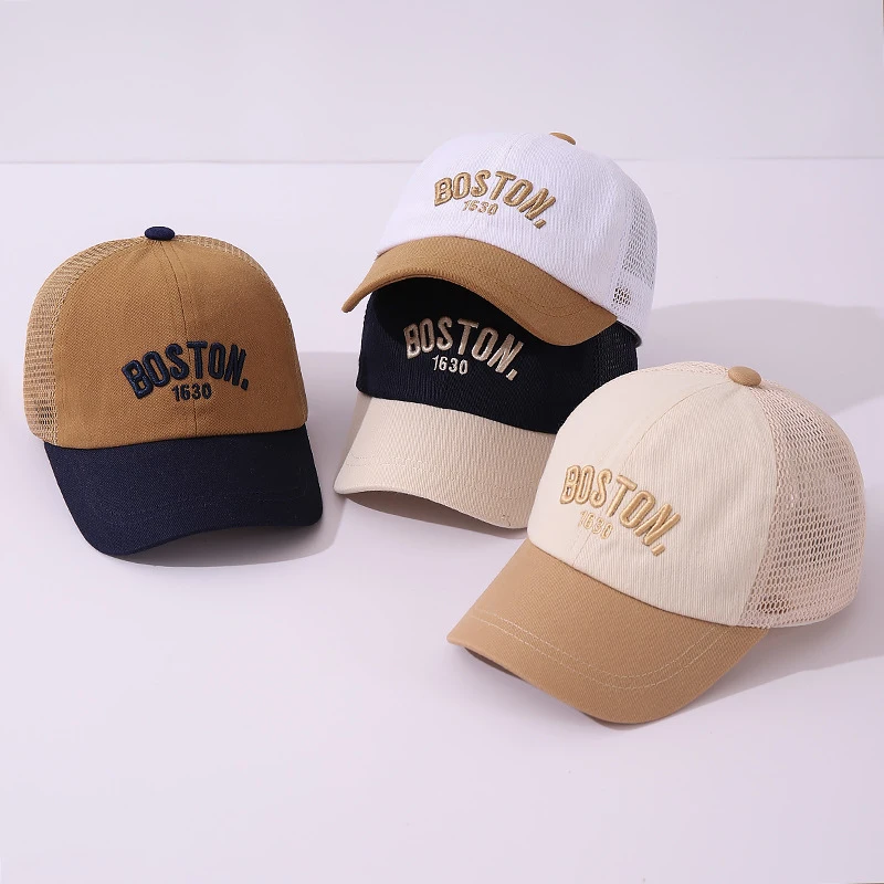 Gorra de béisbol de malla para bebé, sombrero para el sol de verano para niños, sombreros con visera con letras, gorras de protección solar transpirables huecas para niños de 1 a 3 años, visera para niños