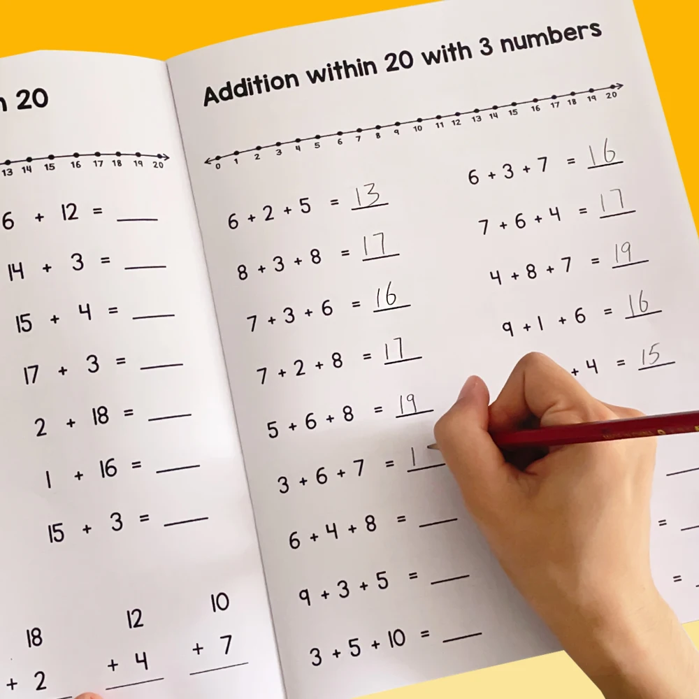 Addition y resta dentro de 20 libros de ejercicios de entrenamiento, libro de práctica de líneas numéricas, guardería, aprendizaje de matemáticas preescolar Montessori